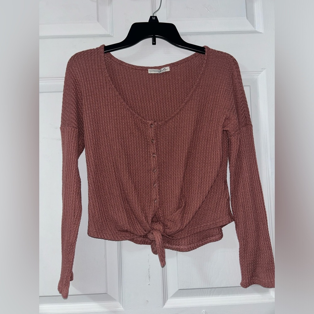 NEW Express Long Sleeve Tie Front Crop Top